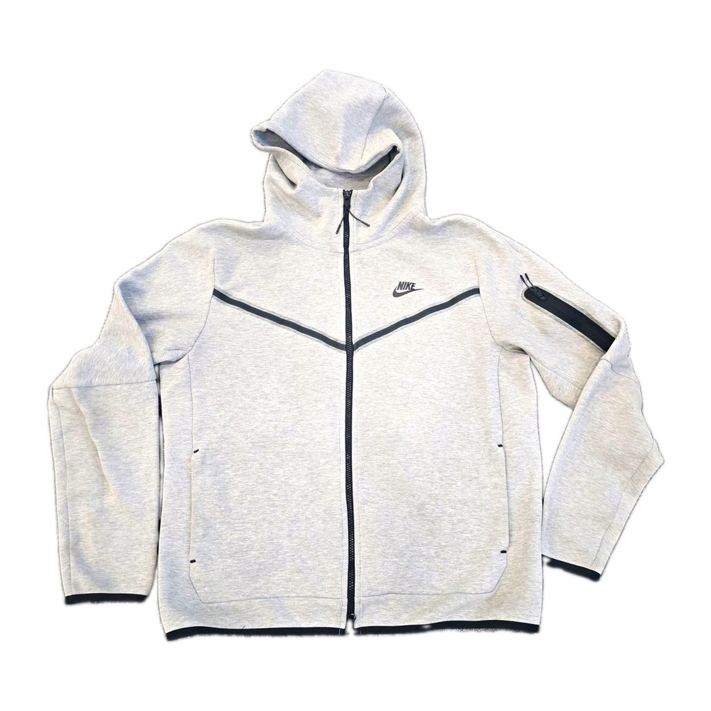 Nike Tech Men's Gray Full Zip Hooded Fleece Hoodie Logo Size L